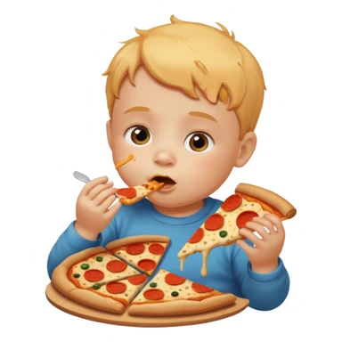 A baby eating pizza sticker