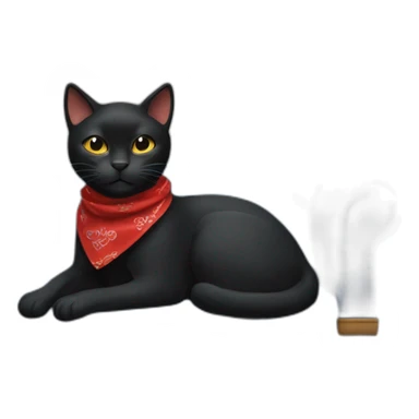 A black cat with a red bandana clawing at a blue sofa sticker