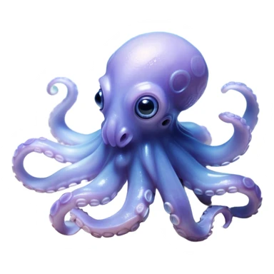 Cinematic Noble Baby Octopus Portrait Emoji, Poised and graceful, with a soft, rounded, slightly translucent body in a dreamy light blue-purple hue, large, glistening eyes full of quiet intelligence and mystery, delicate, flowing tentacles curling gently, Simplified yet sophisticated features, highly detailed, glowing with a soft, ethereal oceanic radiance, high shine, elegant and serene, stylized with an air of deep-sea wonder, focused and tranquil, soft glowing outline, capturing the essence of an otherworldly, intelligent little cephalopod, floating effortlessly in the gentle ocean currents! sticker