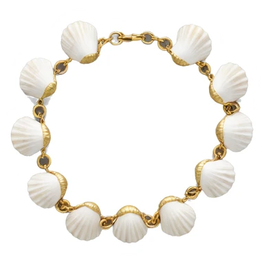 Shell necklace made out of small white shells linked together with gold chain  sticker