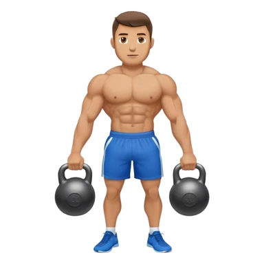 jacked man with blue shorts holding kettlebell sticker