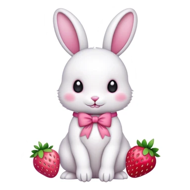 White bunny with pink bow and pink strawberry sticker