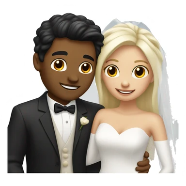 A white, blonde man has just married a woman with black hair and a brown complexion. They have a lot of money. they are hugged sticker