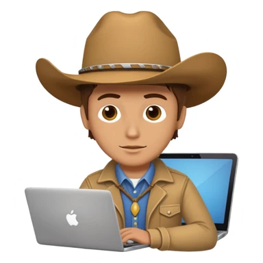 cowboy coder with a laptop infront and he is white sticker