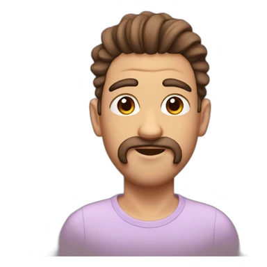 a gay with a Long, brown spiral hair, long face with mustache, spike hair, and chin hair sticker