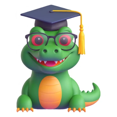 academic alligator wearing glasses and a graduation cap sticker