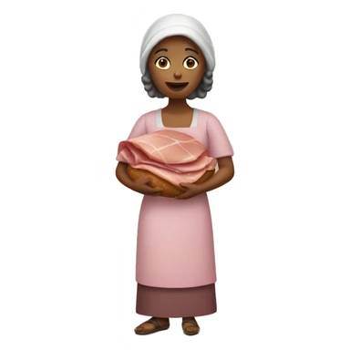 a poor woman with ham in her hands sticker