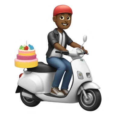 Gay man on e-scooter delivering a cake sticker