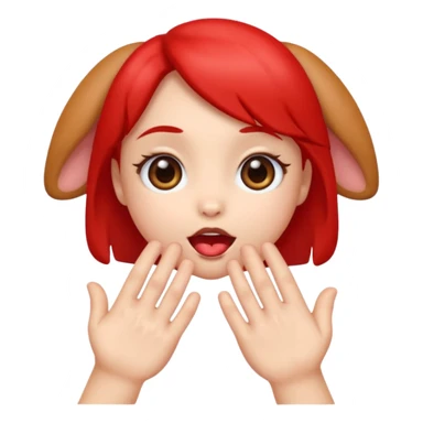 emoji with big anime like eyes like puppy eyes, puckered lips, red cheeks, Little excited clasp with their hands up by their cheeks sticker