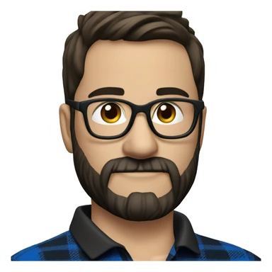 scottish dart player in Black polo with blue plaid sleeves. Dark hair, Beard around mouth and glasses sticker