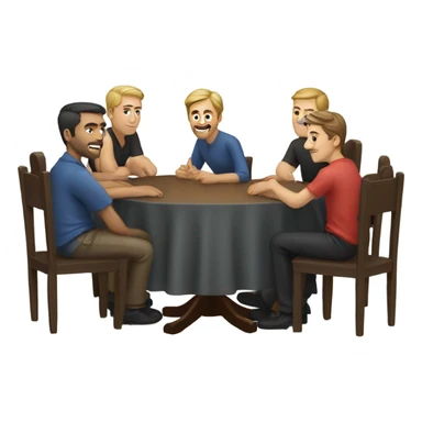 6 Caucasian men sitting at a round table sticker