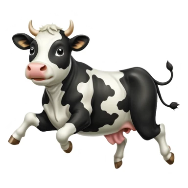 black and white cow jumping in a grass field sticker