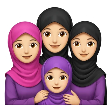 muslim family emoji , with the women wearing niqab, niqab = face cover sticker