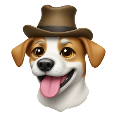 Dog with tongue out and hat sticker