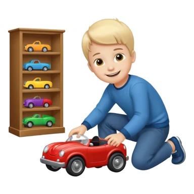 Little boy playing with toy car on the floor sticker