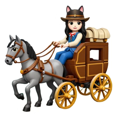  Rustic Lego antique wood detailed 1854 pretty dark-haired Catgirl driving a huge horse-drawn stagecoach Caravan on a bumpy scary trail in the woods  sticker