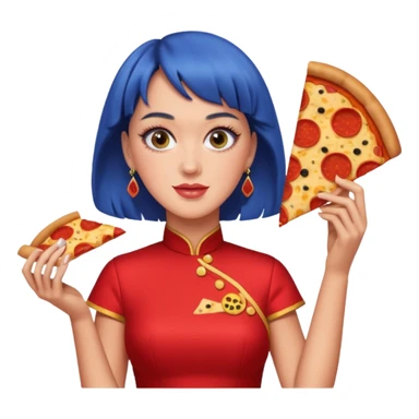 Katy Perry, wearing cheongsam, with pizza sticker