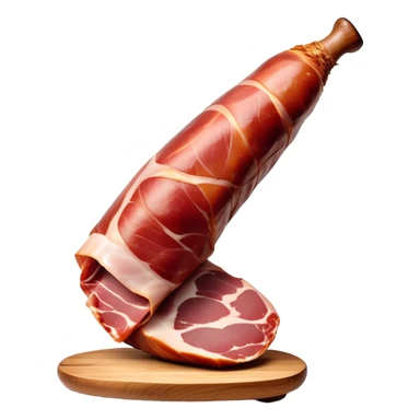 _cinematic-realistic-spanish-ham-leg,-depicted-as-a-massive,-cured-leg-of-jamón-serrano-(ham)-with-a-deep-reddish-brown-hue,-intricately-marbled-and-slightly-glossy-with-age,-elegantly-displayed-on-a-rustic-wooden-stand-and-bathed-in-warm sticker