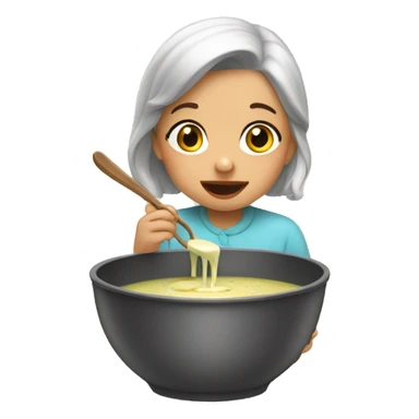 granddaughter eats broth sticker