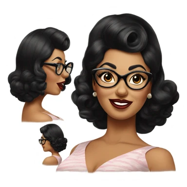 pin-up brown woman with black hair wearing 50s cat eye glasses  sticker