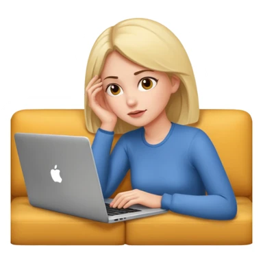 A girl is lying on the couch with a laptop, working sticker