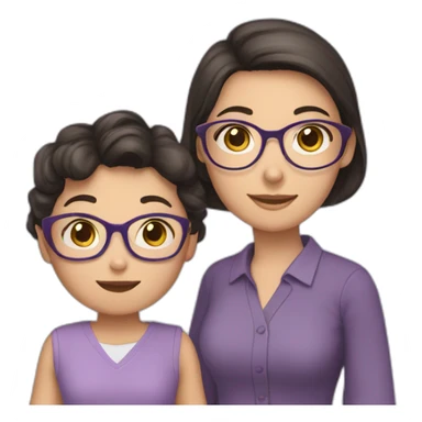 girl teacher in glasses with dark hair teacher in a lilac shirt with child sticker
