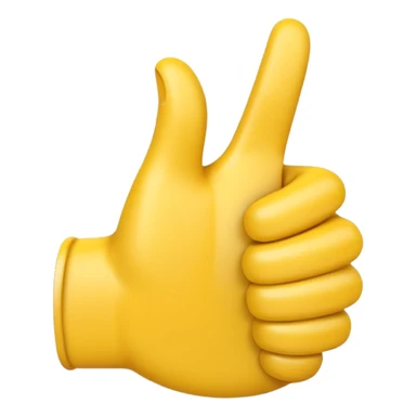 Apple-style 3D illustration of a single yellow emoji hand giving a thumbs up gesture, glossy and rounded, centered on a clean white background, soft shadow underneath, isolated and minimal design sticker