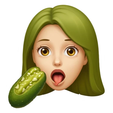 A girl opening her mouth insanely wide with a pickle going down her throat  sticker