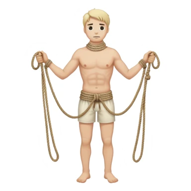 A man with a rope tied by his neck hanging, dead eyes, full body hanging, no other ropes around him sticker