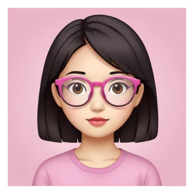 Asian girl with pink glasses and dark brownish blackish hair sticker