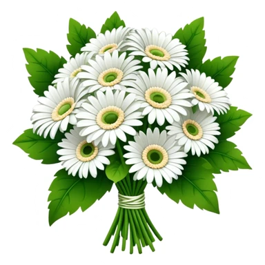 bouquet White Gerbera Daisy, luxuriant, leaf, bud sticker