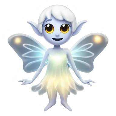 Elf ghost fairy in a translucent dress, ephemeral wings, surrounded by glowing ghostly lights, Halloween theme, emoji sticker
