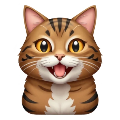 Cinematic Cute Yawning Grey and Black Brown Tabby Cat Portrait Emoji, Head tilted slightly with a dramatic, wide-open yawn, sleek grey-brown fur with dark black tabby stripes, sparkling amber eyes barely open, Simplified yet irresistibly adorable features, highly detailed, glowing with a soft, cozy glow, high shine, relaxed yet expressive, stylized with a touch of whimsy, bright and endearing, soft glowing outline, capturing the essence of a sleepy yet affectionate kitty, so drowsy it feels like it could stretch right out of the screen and curl up for a nap! sticker