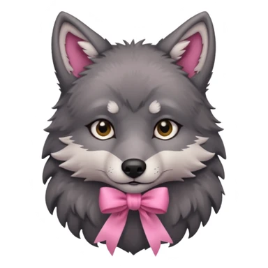 sad cute dark grey wolf with a pink ribbon sticker