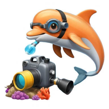 A brave dolphin in diver mask and oxygen tank, exploring coral with a waterproof camera.

 sticker