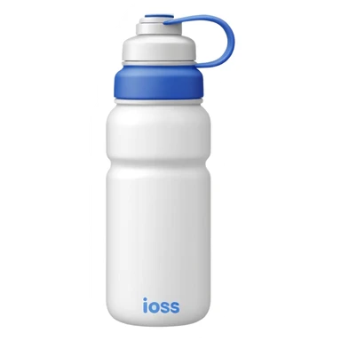 white water bottle with white lid, white handle strap sticker