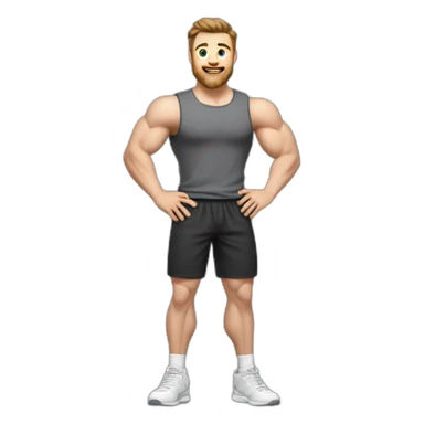 Full height Actively gesturing with hands Pale skinned Fit Man With the biceps and brown hair in dark gray Sleeveless Mike, black oversize sports shorts, watch and white Sneakers sticker