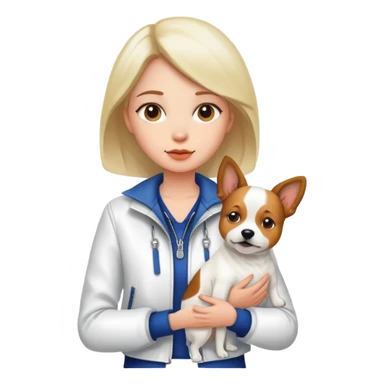 Girl with white jacket with dog sticker