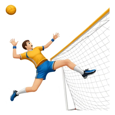 A handball thrown towards the goal, mid-air, with the goalposts and court lines in the background. The scene captures the power and precision of the throw, with the net of the goal in focus, emphasizing the dynamic action of the sport. sticker