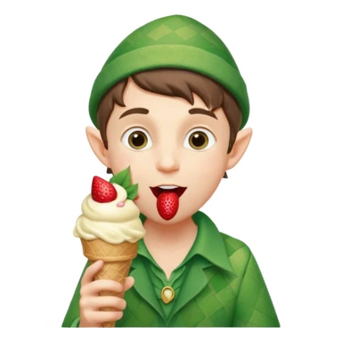 
A young elf boy in leafy clothes licking a triple-scoop ice cream with wide eyes.
baby elf with strawberry ice cream




 sticker