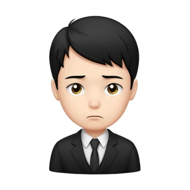 Xafa kayfiyatdagi qora soch va qora kostyum shimli bola emojisni chiqarib ber sticker