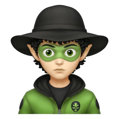 alien with robber mask concerned curly hair and robber outfit hat sticker