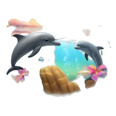 Sunset with a rainbow and dolphins coming out of the water sticker