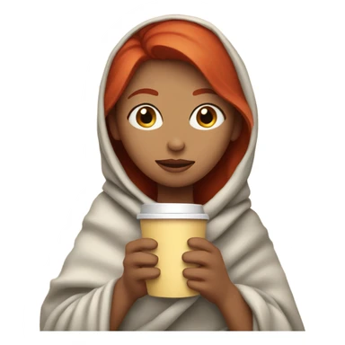 A red-haired girl wrapped in a blanket is drinking coffee with her eyes closed. sticker