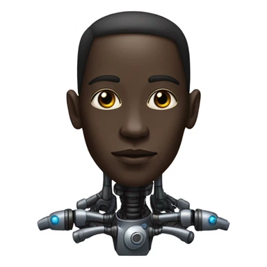 Person who is half droid half human with dark skin and a big nose sticker