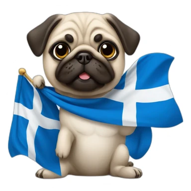 pug holding a big finland flag sticker