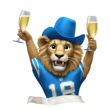 Lion head wearing blue football jersey popping champagne  sticker