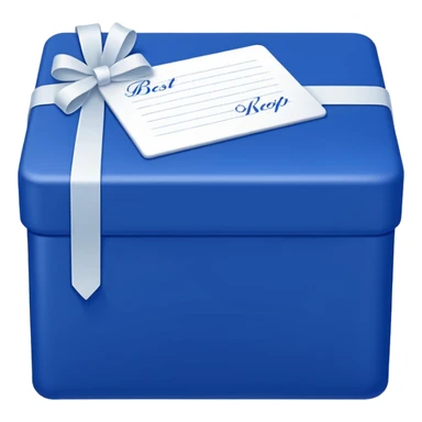 Emoji-style square royal blue box with elegant white cursive writing that says Best Kept across the front. No bow on top. No ribbon wrapping. No gift box design. Clean, minimal, and flat like a branded product box emoji. Keep it front-facing, simple, and legible like a logo or packaging emoji.  sticker
