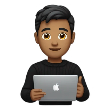     memoji of a man with a laptop in front, apple-style,modern,dark hair,black sweater,computer in hand, srilankan brown skin, an avatar image gonna be round  sticker