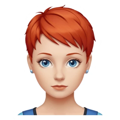 27 year old white woman, red hair, pixie cut, blue eyes sticker